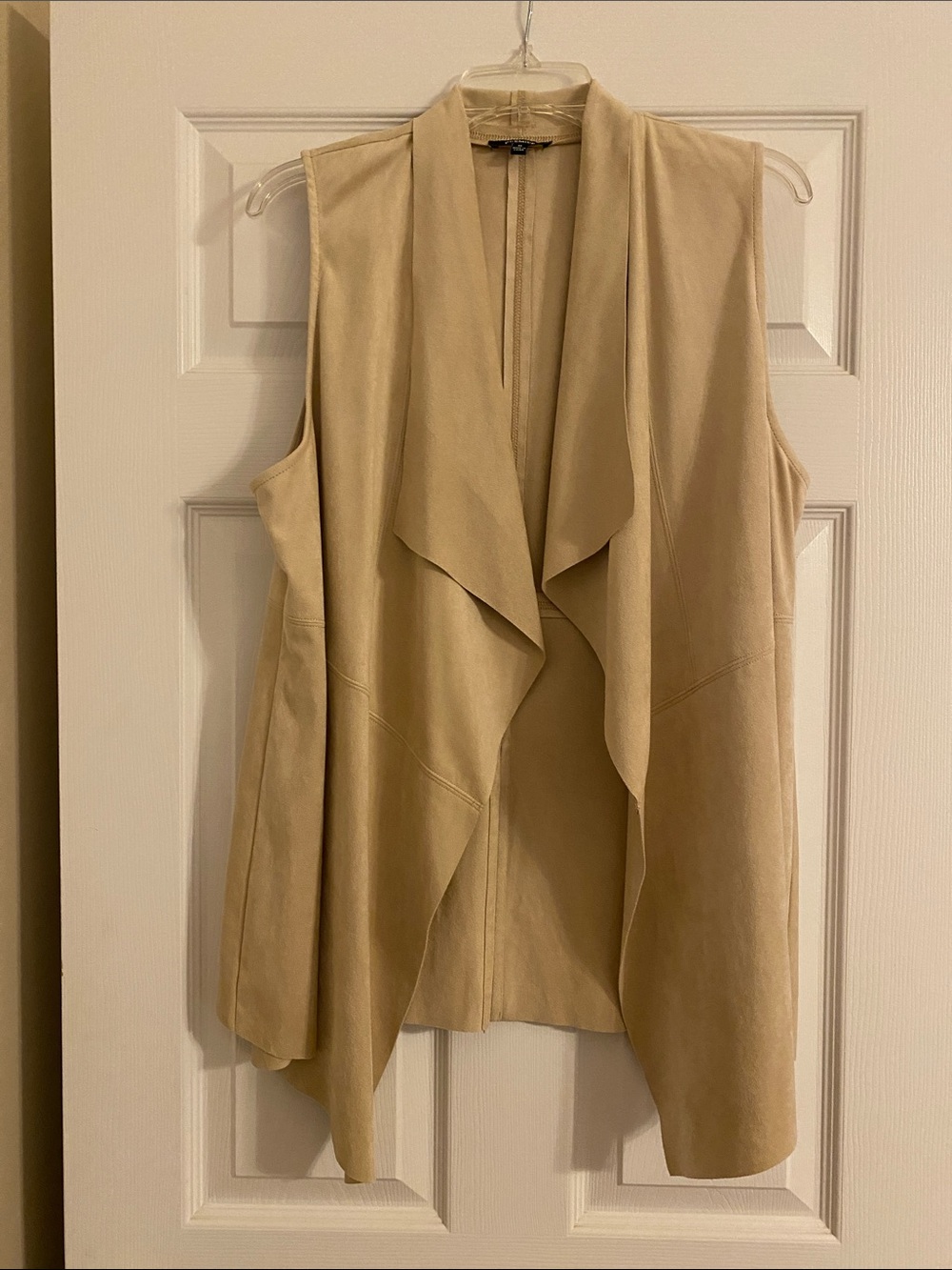 Tan Open-Front Faux Leather Vest